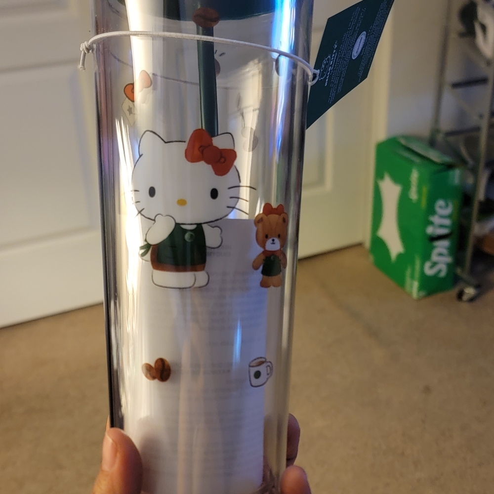 Starbucks Hello Kitty Clear Tumbler with Red and Green Accents